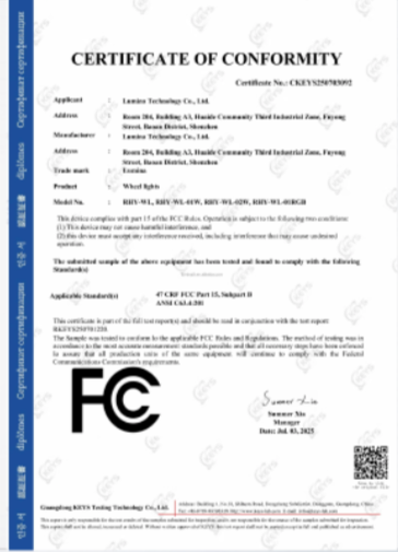 LED Wheel Lights Safety & Compliance Certification (FCC）